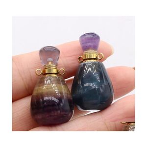 Collane con ciondolo Pietra naturale Gemma ovale Fluorite per bottiglia Artigianato fatto a mano Collana fai da te Accessori per gioielli Creazione di regali 18X34Mm Dr Dhkir