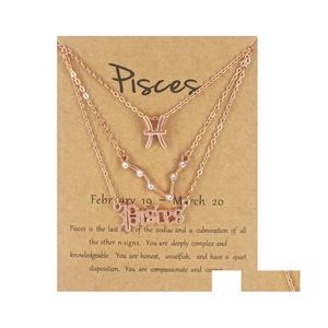 Collane con ciondolo Oro rosa 12 Zodiaco 3 Stili / Set con carta regalo Constellation Sign Collana per uomo Donna Gioielli in Bk Drop Deliv Dhakh