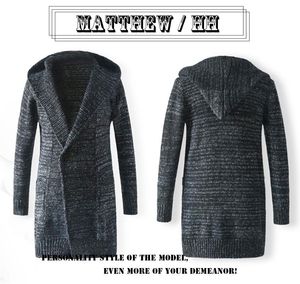 Men's Sweaters Winter Casual Sweater Coat Long Cap Male Loose Warm Y029