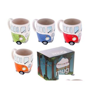 Mugs Ceramic Camper Cup 300Ml Wine Hand Painting Cartoon Bus Water Classical Drinkware 4 Colors Drop Delivery Home Garden Kitchen Din Dh2C7