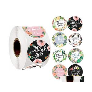 Adhesive Stickers 500Pcs/Roll Round Floral Thank You 1Inch For Wedding Favors And Party Handmade Envelope Seal Stationery Sticker Dr Dhcrh