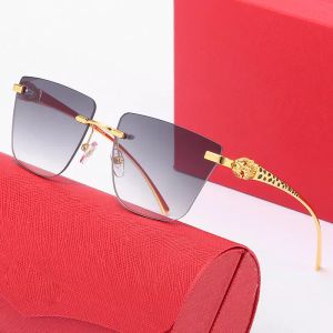 Designer Glasögon Kvinna Designer Solglasögon med Box Fashion Luxury Brand Glasses Frameless Overzied Designers Big Leopard Gold Eyeglass UV400 Solglasögon glasögon
