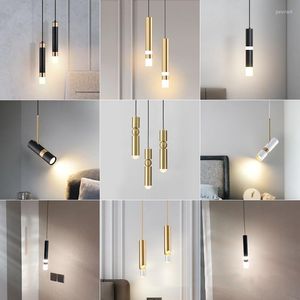 Pendant Lamps Long Tube Lamp Kitchen Fixture Island Dining Table Light Shop Bar Counter Hanging Lighting Cylinder Pipe Brass Droplight