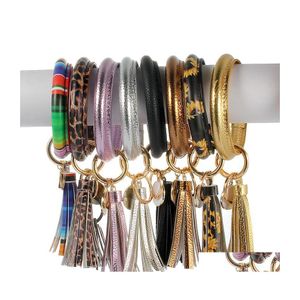 Key Rings Round Ring Bangle Wristlet Keychain Bracelet With Tassel Leather Keychains Sunflower Leopard Charm Bracelets Dhs N1F Z Dro Dhcde