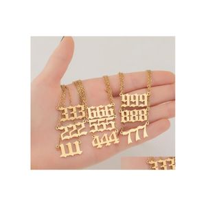 Anh￤nger Halskette Engel Zahlen Halskette f￼r Frauen Gold plattiert Edelstahl zierlich 111 999 Anh￤nger Choker Kette Numerologie Juwel DHS0D