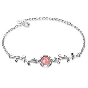 Braccialetti con ciondoli Braccialetto a catena in argento 925 alla moda Gioielli per ragazze Moda Foglia di cristallo Sfera rosa per accessori per fidanzamento da donna