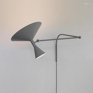 Wall Lamp Drop Design For Bedroom Living Room Nordic Loft Grey Rotatable Mount Light Fixture With Plug In