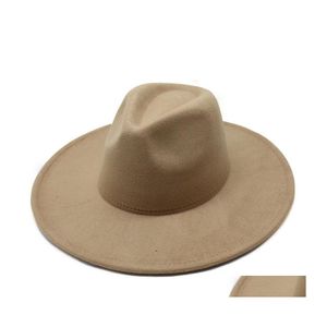 Cappelli a tesa avara 9,5 cm Largo Fedora largo Donna Cappello in feltro grande Uomo Jazz Top Uomo Panama Berretto Donna Uomo Cappellini Accessori moda invernale W Dht4Z