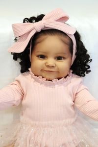 Dolls Finished Bebe Reborn Doll 60CM Huge Baby Maddie in Dark Brown Skin Hand Painted Genesis Doll with Visible Veins 3D Skin Tone 230114