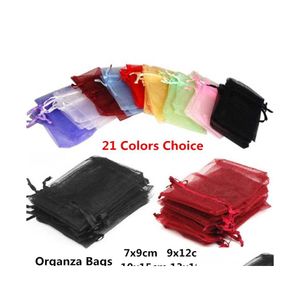 Opakowanie prezentów 10pcs 7x9cm 9x12cm 10x15cm 13x18cm Organza Bags Wedding Christmas Jewelry Packaging torebki urodzinowe Zapasy przyjęcia Drop d dhfme