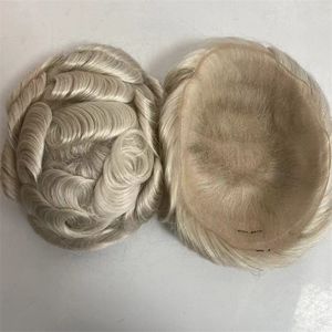 European Virgin Human Hair Replacement Blonde 60# Platinum Color 32mm Wave 8x10 Full Swiss Lace Unit för män