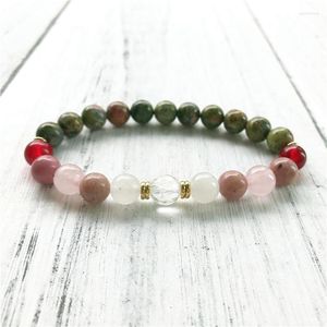 Strand Natural Unakite & Rhodonite Bracelet Wrist Mala Beads Spirituality Protection Feminine Energy Women's Yoga Pink Love