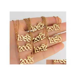 Collane con ciondolo 1980 Numero di anno di nascita personalizzato Corona personalizzata Collana iniziale Pendenti per le donne Gioielli di compleanno per ragazze Specia Dhigj