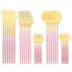 Servis uppsättningar spegel rosa guld 30 st western set rostfritt stål bestick gaffel knivsked bordsartiklar kök bar tillbehör