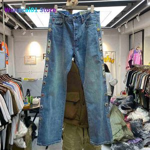 Erkekler Kot Kapital Jeans Erkekler Kadın Kapital Pantolon Vintage Yıkanmış Kakma Gstone Sıkıntılı Pantolon Etiket Kıyafetleri 0117H23