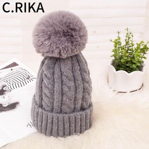 Berretti Beanie/Skull Caps Pompon in pelliccia sintetica Cappelli invernali lavorati a maglia per le donne Ragazze Skullies Spessa palla soffice Moda femminile Cappello caldo1