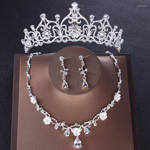 Naszyjne kolczyki Zestaw cyrkonu księżniczka panna młodej biżuteria ślub korona sześcienna i akcesorium do włosów tiara ślubnych