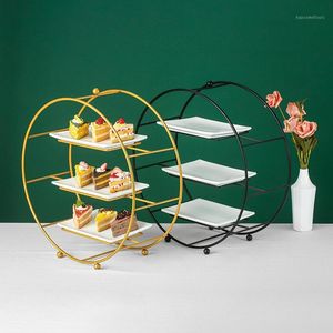 Bakeware Tools Annan bröllopdessertkaka Stand Candy Bar Display Tray Sushi Bakning Break Macarons Donut Gold Plate Birthday Table