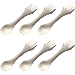 Dinnerware Sets 6PCS QingGear Ultralight Spork Titanium 3-in-1 Spoon Fork Knife Utensil Portable Tableware Flatware