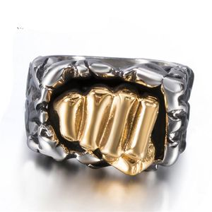 Band Rings Elfasio Mens pojkar Rostfritt stål Ring Power Fist Fitness Silver Gold Biker Fashion Jewelry Wholesale