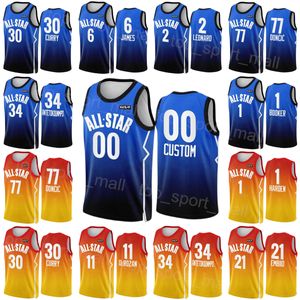 Screen Print 2023 All-Star Jersey Basketball LeBron James 6 Nikola 15 Davis 3 Zion 1 Andrew Wiggins 22 Lauri Markkanen 24 Goud geel blauw teamkleur Mannen Kids vrouwen