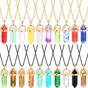 Pendants Hexagonal Crystal Necklaces Shape Gemstone Pendant Pointed Chakra Stone Chain With 20 Inch And 18 Leather Cords Drop Deliver Amsei