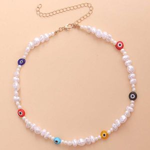 Choker Fashion Imitation Pearl Necklace For Women Turkish Evil Blue Eye Beads Statement Short Female Collar Jewelry