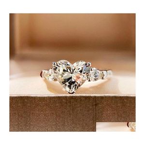 Solitaire Ring Elegant Love Heart Shape Clear Cubic Zirconia Stone Classic Diamond Wedding Jewerly For Women Girls Drop Delivery Jewe Dhxcv