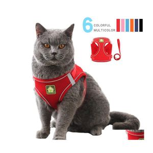 Cat Collars Leads Reticate Cats Vest Harnesses Animals Colorf Cloth Traction Rope Dog Ventilation Comfortable Breathing Fashion Pe Dhqct
