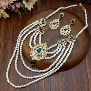 Necklace Earrings Set Neovisson Gorgeous Bride Wedding Jewelry Algeria Aristocratic Women Pearl Beaded Multilayer Chain Earring Sets
