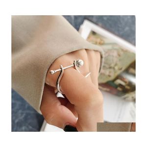 Charm Armband Han Edition S925 Pure Sier Restoring Ancient Ways Do Old Word Eagle Claw Son Dragon Pearl Female Children Open Ring DH6P0