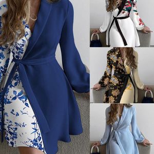 Casual Dresses 2023 Autumn Fashion Trend Printed Long Sleeve Waist Dress Drop