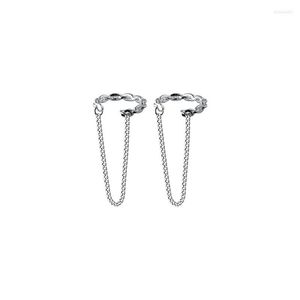 Backs Earrings Real 925 Sterling Silver Chain Pattern Ear Cuffs Non-pierced Tassel Cartilage Wraps For Women E0654