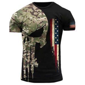 Męskie koszulki ARMY-VETERAN 3D Print Amercian Soldier Casual wokół szyi luźna koszulka z krótkim rękawem kamuflaż Commando odzież męska 6XL