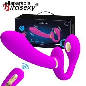 Zabawki erotyczne masażer wibratorów dildo bez ramiączek dla lesbijno -bezgłowych odległej podwójnej głowicy Realistyczna zabawka wibratorowa dla kobiet