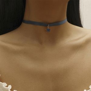 Подвесные ожерелья винтажная мода темно -синяя кружевная лента колье звезд