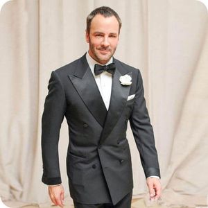 Men's Suits & Blazers Dark Gray Groom Tuxedo Mens Double Breasted Slim Fit Wedding Men Blazer Peaked Lapel 2 Pieces Terno MasculinoMen's