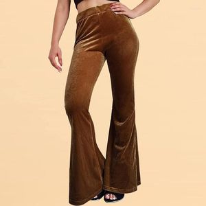 Calça feminina moda feminina flares de veludo para elegantes calças de cintura alta casual de outono de outono