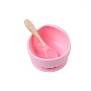 Ciotole 2 pezzi Baby Silicone Anti-goccia Complementare Grado sano Stoviglie per bambini Circolarità Set di ciotole per cucchiai