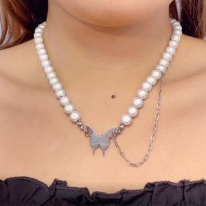 Choker Chokers Wholesale 10 PCS Luminous Pearl Chain Butterfly Necklace Fairy Clavicle Jewelryセクシーな女の子スイートパーティーアクセサリーチーカー