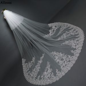 3m Chic Lace Appliqued Edge Bridal Veils For Wedding With Comb White Ivory Tulle Two Layers Covedr the Face Women Hair Accessories Bride Headpiece Long Veils CL1708