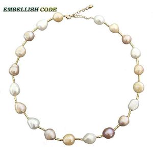 チョーカースペシャルセミバロック不規則な真珠長方形ビーズネックレスミックスカラーホワイトピンク紫色の淡い淡水真珠女性チョーカー用