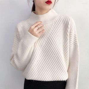 Frauen Pullover 2023 Frühling frauen Pullover Stricken Pullover Lose Rundhals Einfarbig Wilden Diagonalen Streifen Koreanische Frau