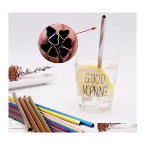 Drinking Straws Love Heart Sts 304 Stainless Steel Colorf Couple St Durable Straight Drinks Tubaris Home Party Bar 1 65Ws Drop Deliv Dhrpw