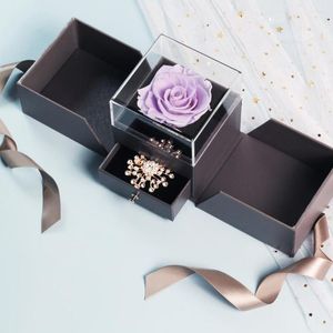 Dekorative Blumen Free Broo Home Decor Ewige Rose Schmuckschatulle für Frauen Ring Getrocknete Blumen Hochzeit Valentinstag Geburtstag Weihnachten