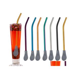 Питье соломинка 304 из нержавеющей стали Sile Sts Spoons Tea Filter St Spoon Creative Coffee Mocking Bar Kitchen Tool 7 Color