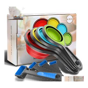 Измерение инструментов Телескопическая чашка Spoon 8peece набор Foodgrade Sile Baking 4peece Scale Drop Доставка домашнего сада кухня обеденный бар otutc