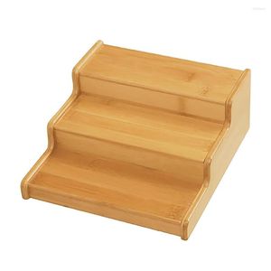 Ganchos de 3 temperos de camada Organizador expansível da casa universal para frascos Armário de cozinha de banheiro bambu sólido spice rack storage titular