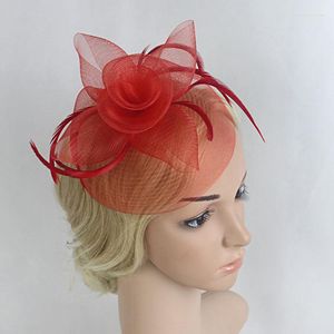 Headpieces Flower Hair Accessories Net Yarn Feather Headboard Hat Women Bridal Headwear Wedding Party Hats 2205