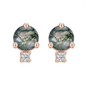 Studörhängen Gem's Ballet Unique 1.2ct 5mm Round Cut Moss Agate Stapled Studs In 925 Sterling Silver Women's Wedding